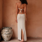 Damen Maxikleid mit raffiniertem Cut-Out und Blumenapplikation R&B