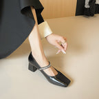 Damen klassische Ballerinas mit eleganter Schnallenverzierung und bequemem Blockabsatz