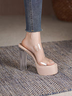 Damen transparente High Heel Mules mit höherem Blockabsatz R&B