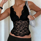 Damen Spitzen-Camisole mit tiefem V-Ausschnitt und eleganter Spitze R&B