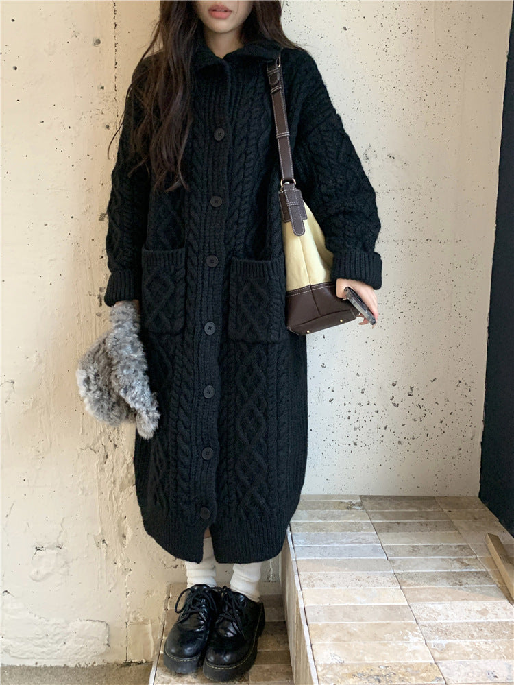 Damen Grobstrick-Knopfmantel mit eleganter Zopfmusterung und praktischen Taschen R&B
