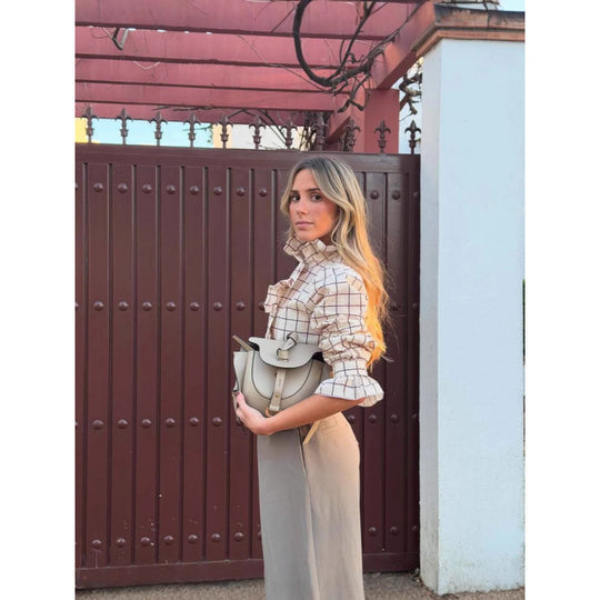 Damen Karobluse mit Rüschendetails und Knopfverschluss R&B