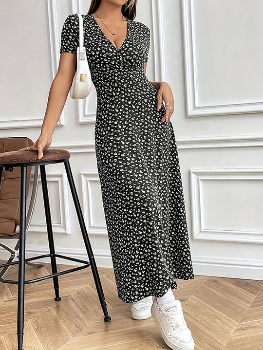 Damen Maxi-Kleid mit Blumenmuster und V-Ausschnitt R&B