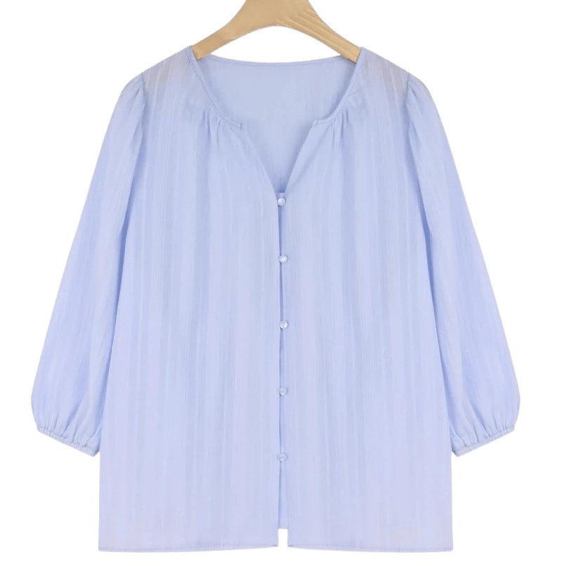 Damen Relaxed Fit Puffärmel Button-Up Bluse R&B