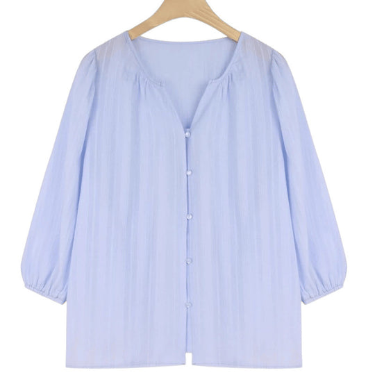 Damen Relaxed Fit Puffärmel Button-Up Bluse R&B