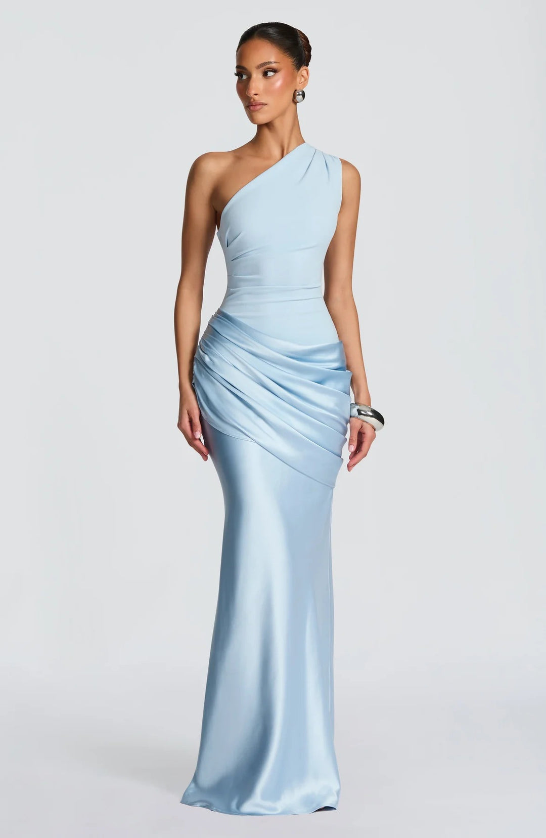 Damen elegantes asymmetrisches Satin-Abendkleid mit Drapé-Design R&B