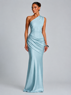 Damen elegantes asymmetrisches Satin-Abendkleid mit Drapé-Design R&B