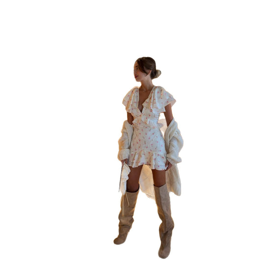 Damen Rüschenkleid mit Volants und floralem Muster R&B