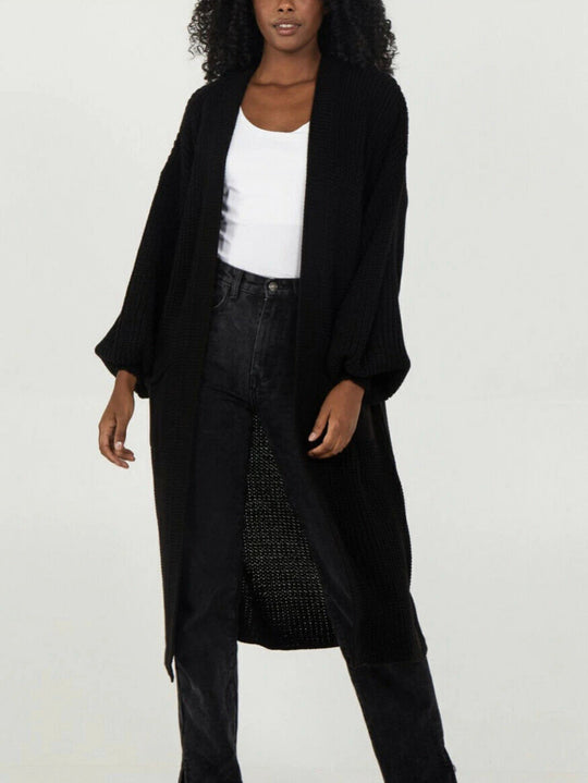 Damen Langer Strickcardigan mit voluminösen Ärmeln und offenem Schnitt R&B