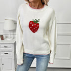 Damen Strickpullover mit fruchtigem Erdbeer-Motiv und lässigem Schnitt R&B