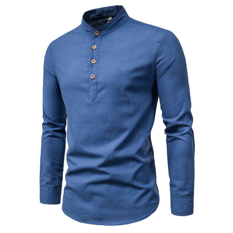 Herren Langarmhemd mit Henley-Ausschnitt und dekorativer Knopfleiste R&B