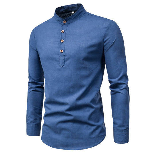 Herren Langarmhemd mit Henley-Ausschnitt und dekorativer Knopfleiste R&B