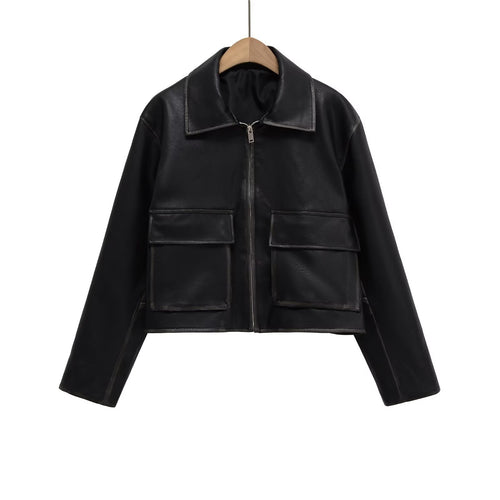 Damen Kurzgeschnittene jacke mit Taschen R&B