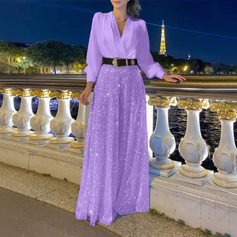 Damen Funkelndes Abendkleid mit elegantem Oberteil und glitzerndem Rock R&B