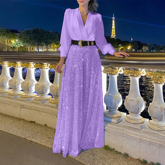 Damen Funkelndes Abendkleid mit elegantem Oberteil und glitzerndem Rock R&B
