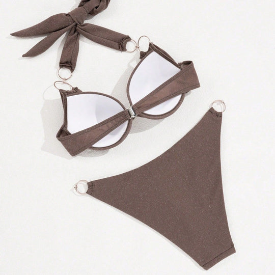 Damen Triangel-Bikini mit goldenen Ringakzenten R&B