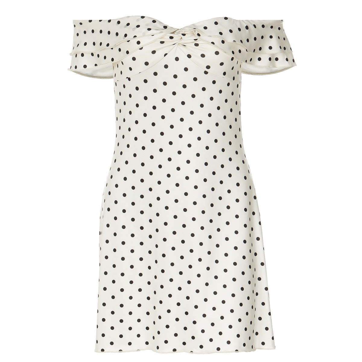 Damen Verspieltes Polka-Dot Cocktailkleid mit Schulterfreiem Design und Rüschendetails R&B