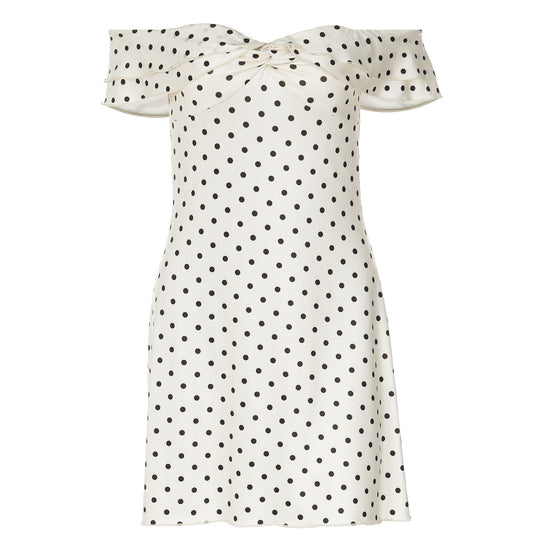 Damen Verspieltes Polka-Dot Cocktailkleid mit Schulterfreiem Design und Rüschendetails R&B
