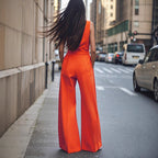 Damen Eleganter Jumpsuit mit schickem Kragen und Taillengürtel R&B