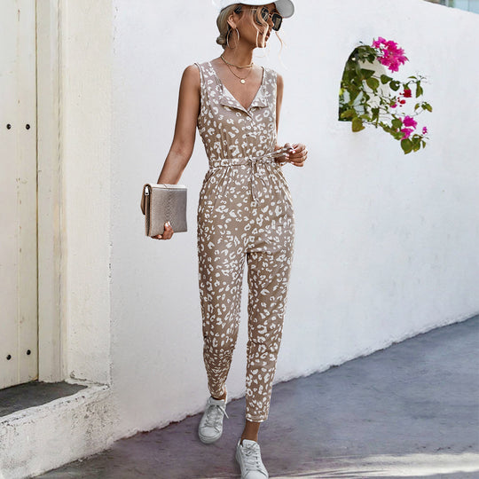 Damen Lässiger Jumpsuit mit Leomuster und elastischem Bund R&B