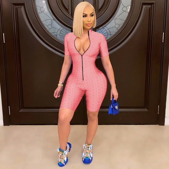 Damen Sportlicher Jumpsuit mit Reißverschluss und figurbetontem Schnitt R&B