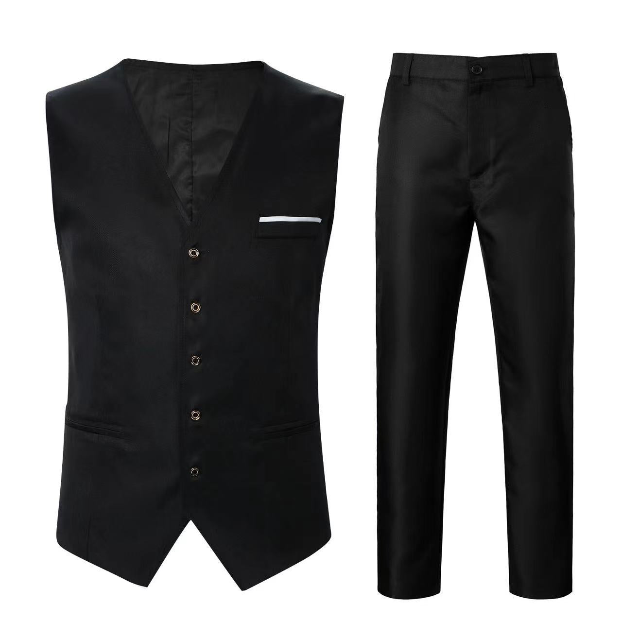Herren nan elegante Satinweste mit V-Ausschnitt und schmal geschnittene Anzughose R&B