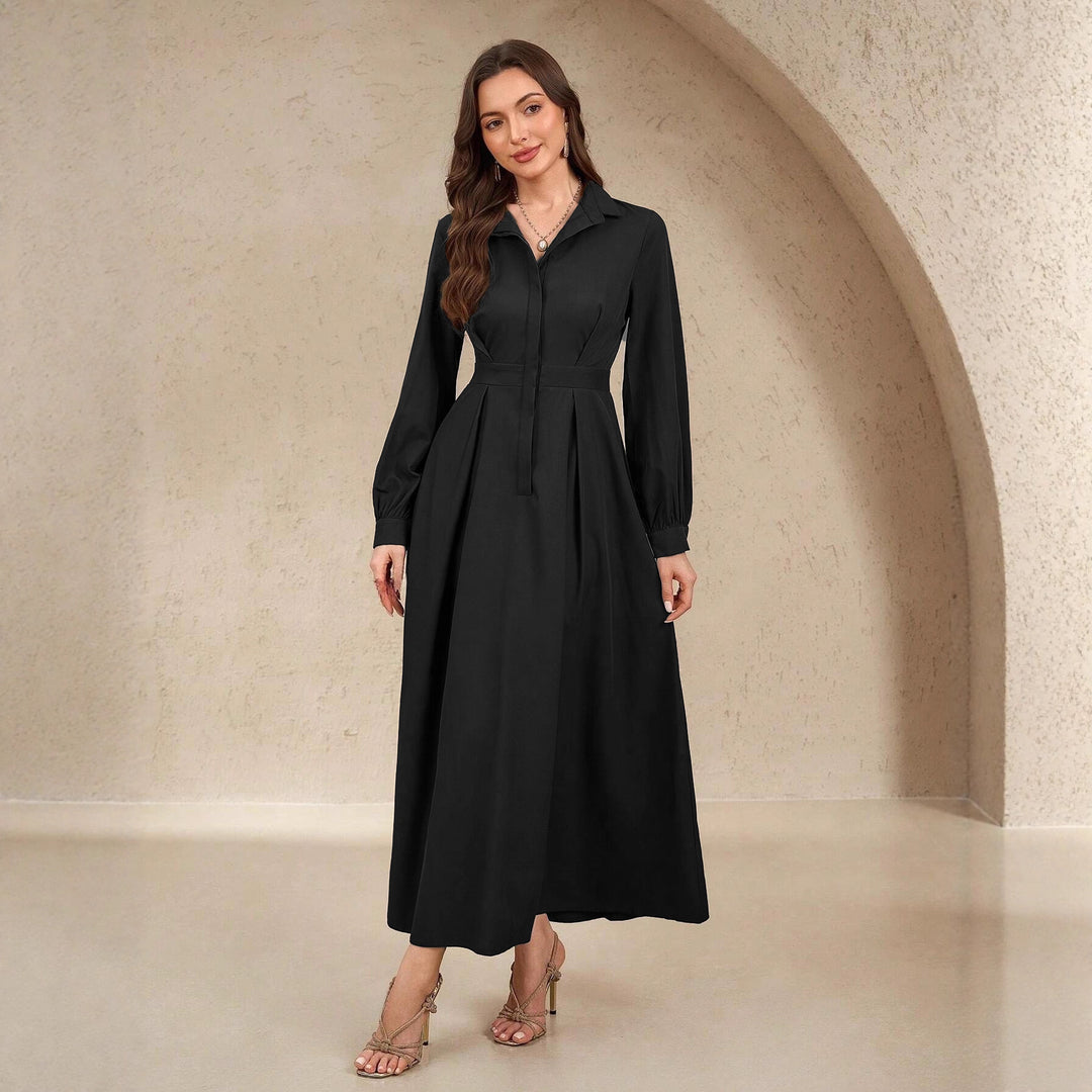 Damen Elegantes Hemdblusenkleid mit schwingendem Rock und praktischen Taschen R&B