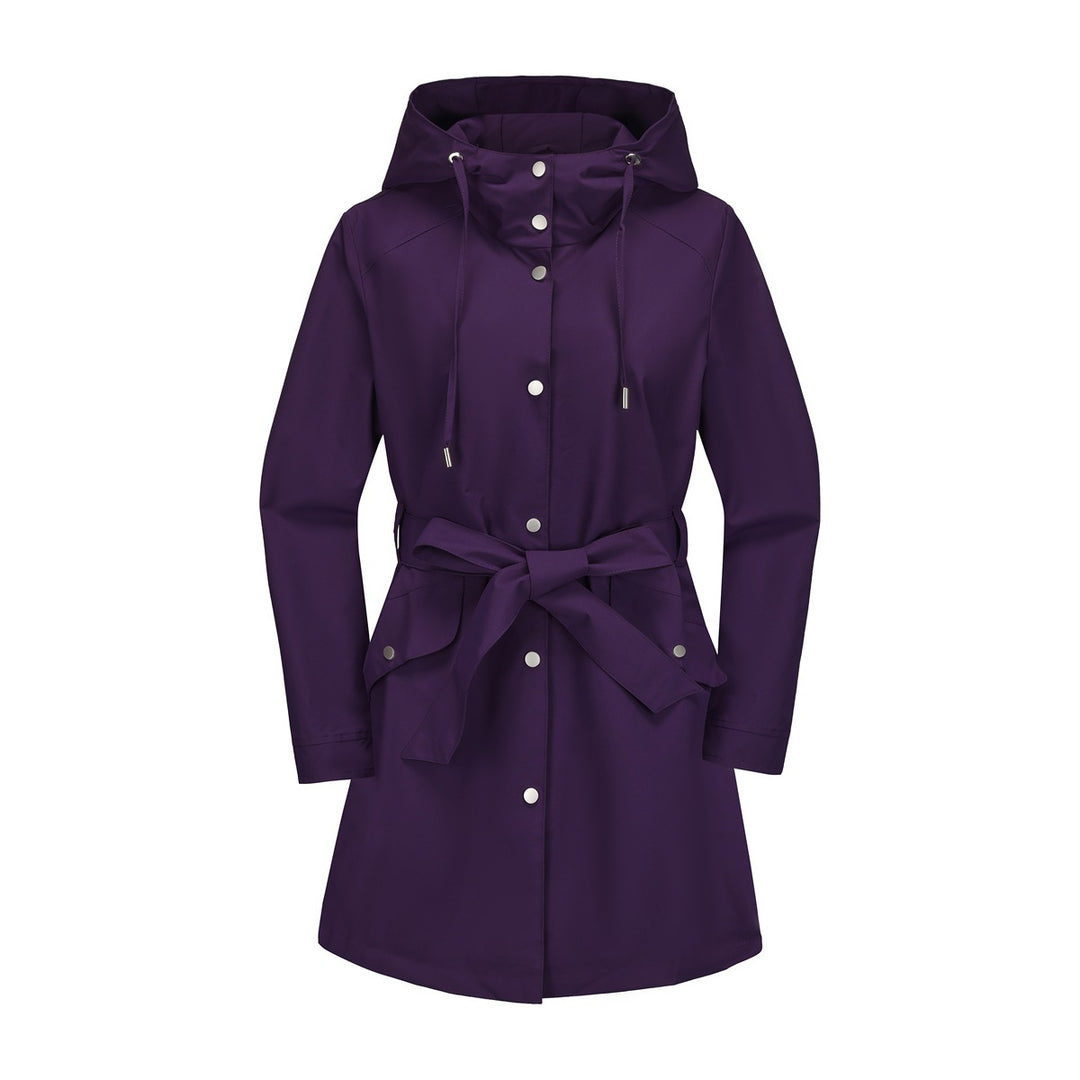 Damen wasserfeste Übergangsjacke mit verstellbarem Kapuzenkragen und Taillengürtel R&B
