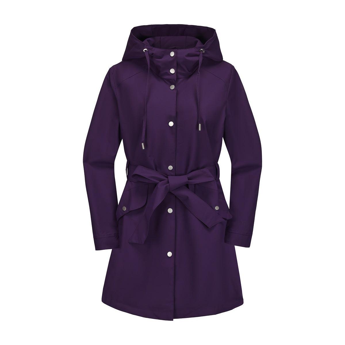 Damen wasserfeste Übergangsjacke mit verstellbarem Kapuzenkragen und Taillengürtel