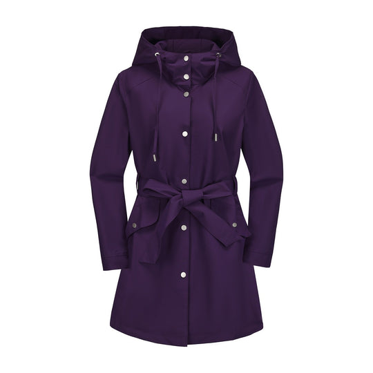 Damen wasserfeste Übergangsjacke mit verstellbarem Kapuzenkragen und Taillengürtel R&B