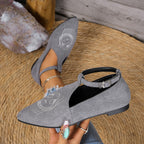 Damen Flache Slingback-Pantoletten mit eleganter Schnallen-Applikation und kunstvollen Stickereien