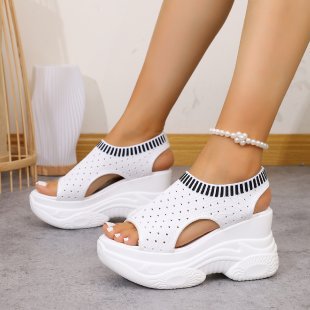 Damen Wedge-Sandalen mit atmungsaktivem Strick-Obermaterial und rutschfester Sohle R&B