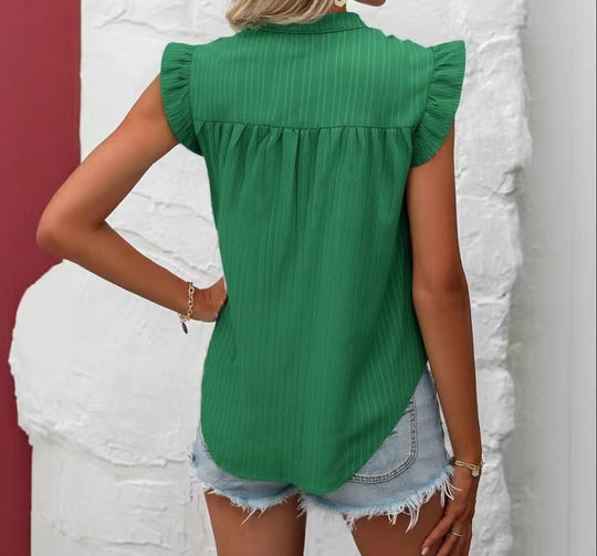 Damen Bluse mit Rüschendetails und kurzem Ärmel R&B