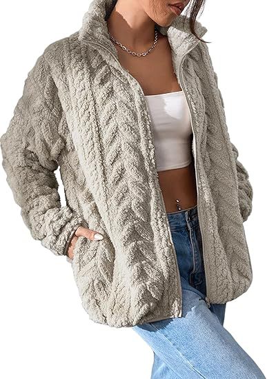 Damen Kuschel-Fleecejacke mit Oversized-Schnitt und Stehkragen R&B