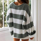 Damen gestreifter Strickpullover mit weitem Schnitt R&B