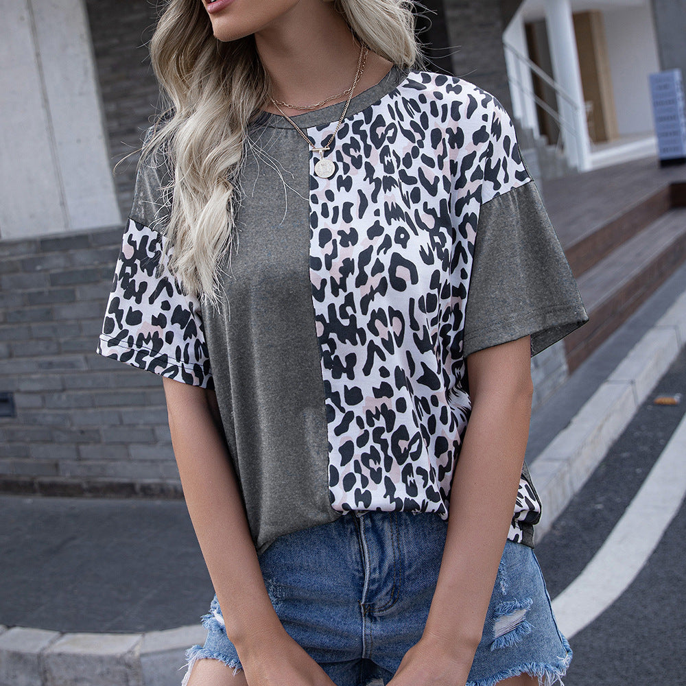 Damen modernes T-Shirt mit Leopardenmuster und lässigem Schnitt R&B