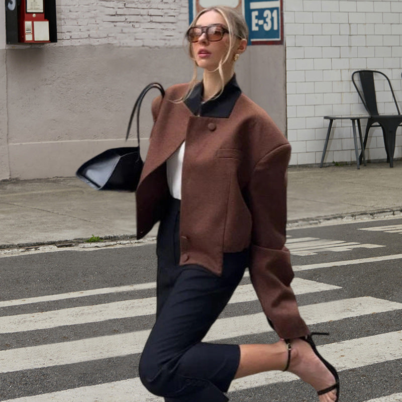 Damen Oversized Wolljacke mit hohem Kragen und modernem Schnitt R&B