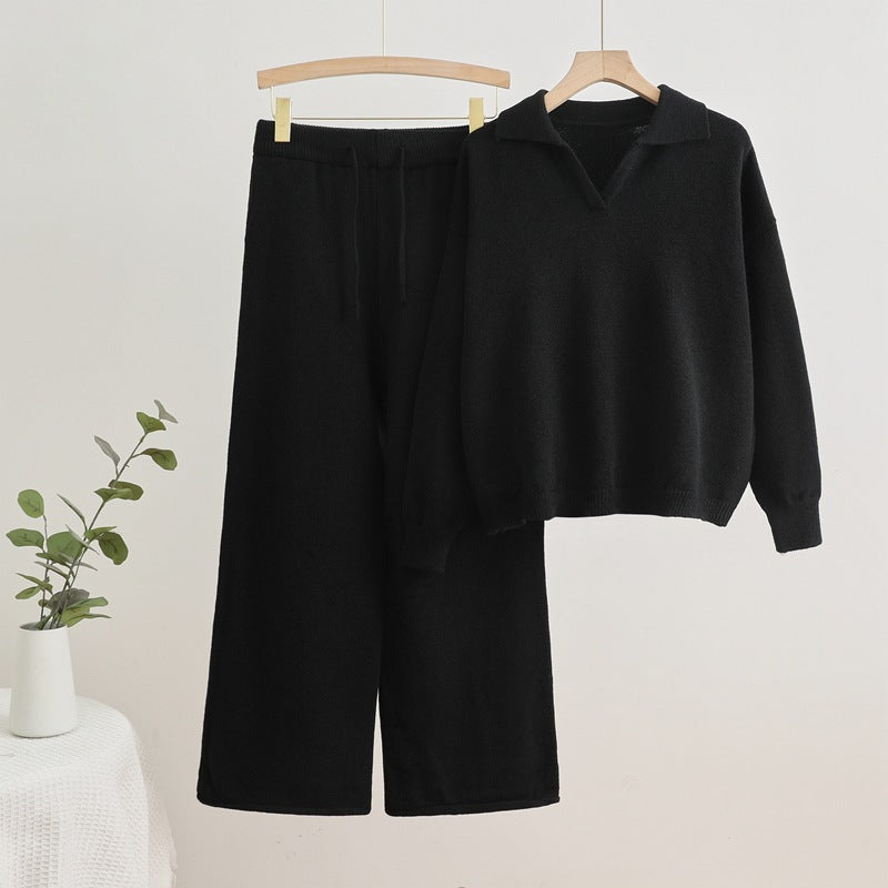 Damen gemütliches Strick-Loungewear-Set mit weit geschnittenem Pullover und Hose R&B