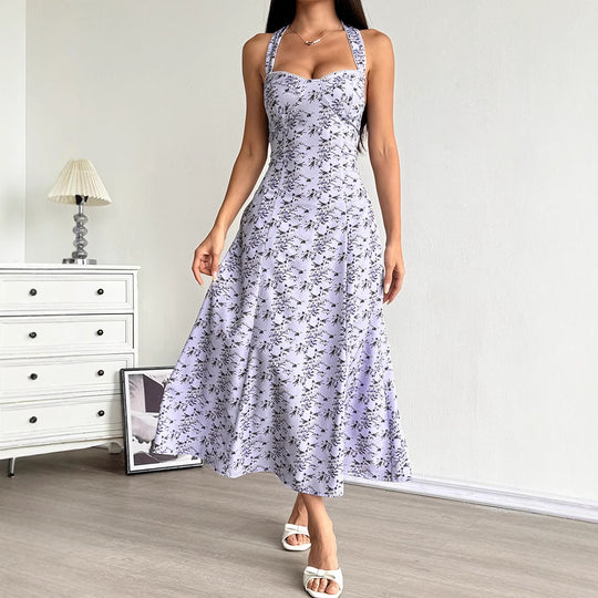 Damen Sommerliches Maxikleid mit floralem Halterdesign und seitlichem Schlitz R&B