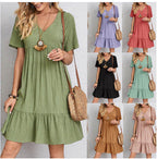 Damen Sommerliches Freizeitkleid mit V-Ausschnitt und Rüschensaum R&B