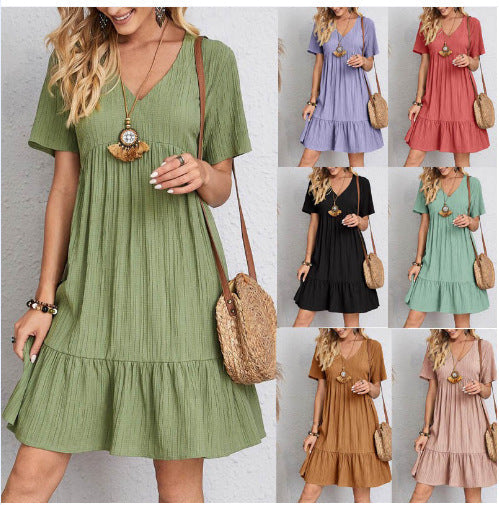 Damen Sommerliches Freizeitkleid mit V-Ausschnitt und Rüschensaum R&B