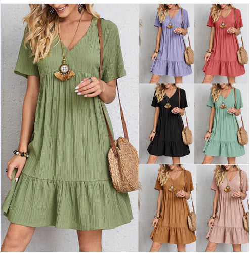 Damen Sommerliches Freizeitkleid mit V-Ausschnitt und Rüschensaum R&B