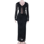 Damen Langarm Spitzenkleid mit Rüschendetails