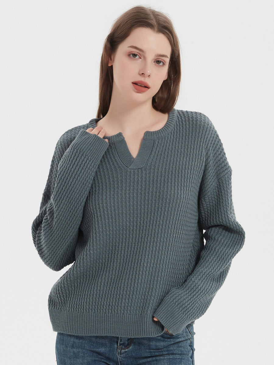 R&B | Bequemer Damenpullover mit V-Ausschnitt und Wollmischung