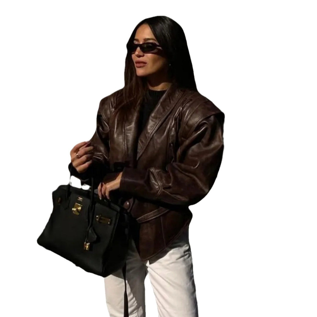 Damen Kunstleder Blazerjacke mit strukturierter Silhouette R&B