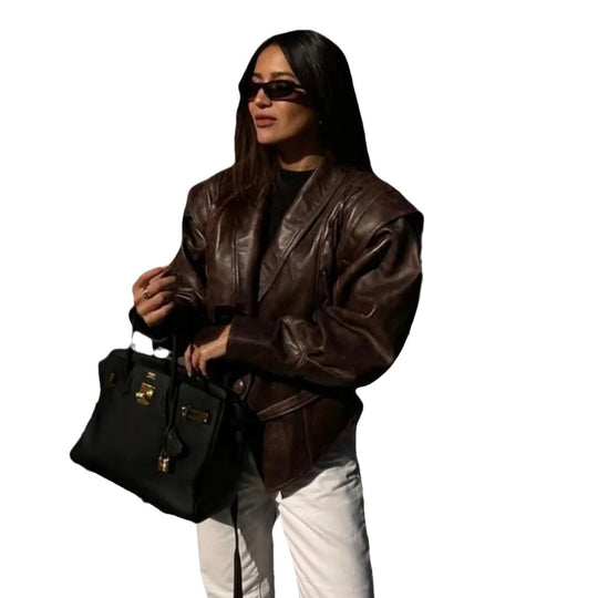 Damen Kunstleder Blazerjacke mit strukturierter Silhouette R&B