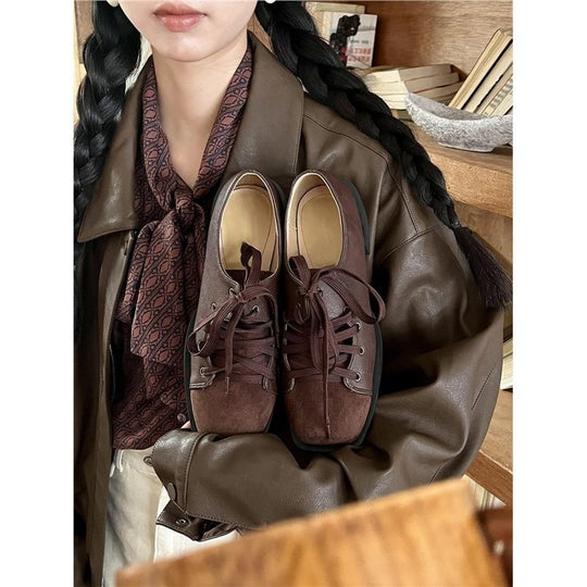 Damen modische Schnürschuhe aus schwarzem Leder R&B