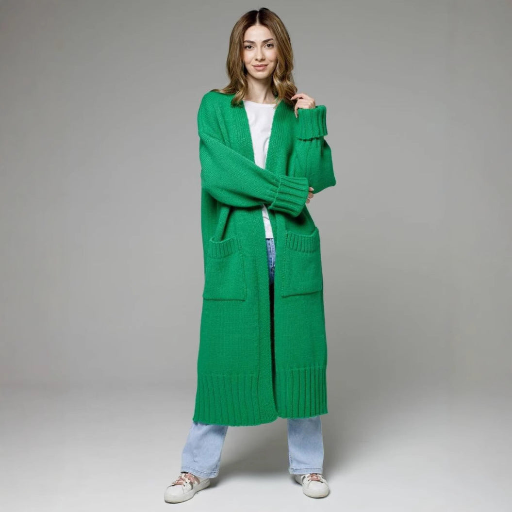Damen Langer Strickmantel mit praktischen Taschen und strukturiertem Design R&B