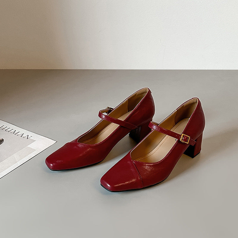 Damen Mary Jane Pumps mit Blockabsatz und eleganter Schnalle R&B