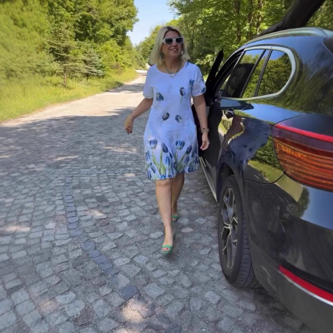 Damen lässiges Blumenkleid mit kreativen Muster R&B